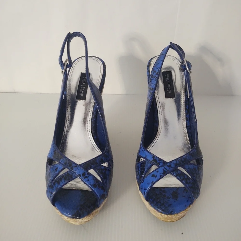 White House Black Market Blue Wedge Sandals size 8